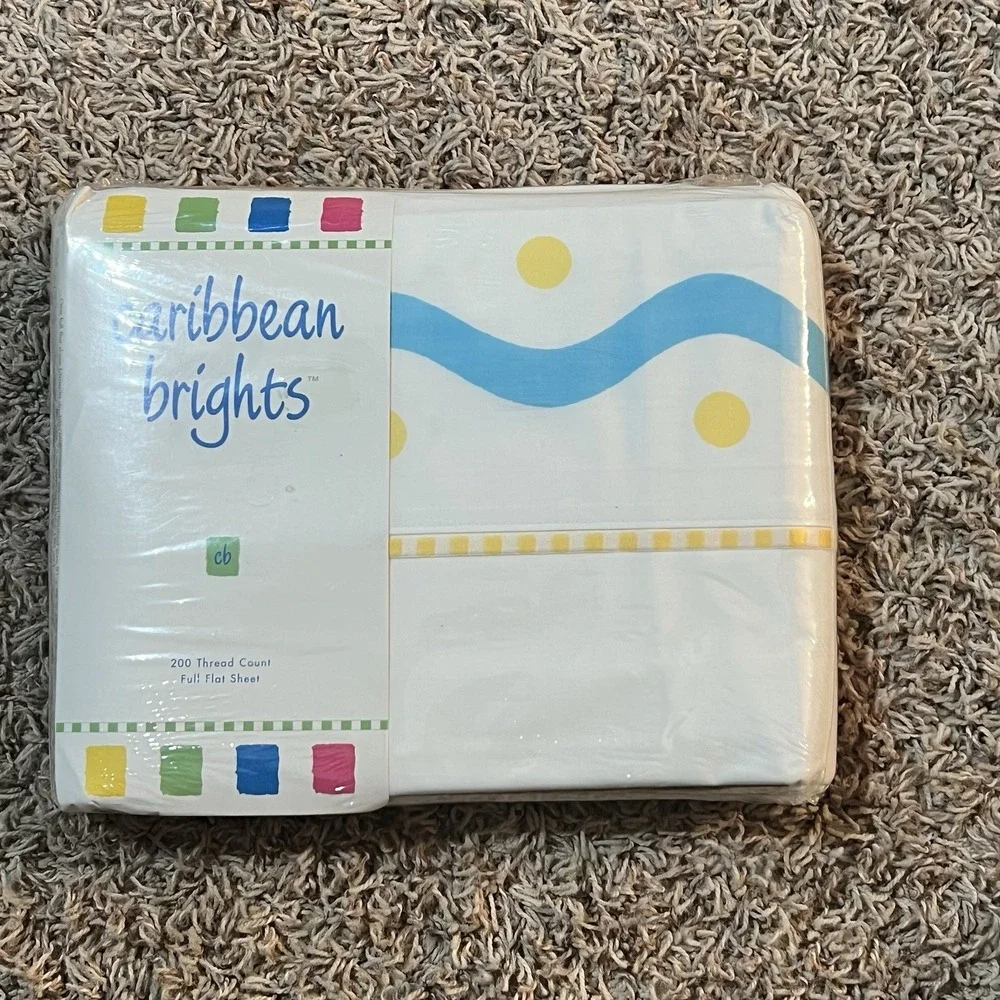 Caribbean Brights Vintage 80s 90s Tropical Beach Surf Full Flat Bed Sheet NEW!
